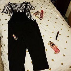 Korean Style Strip Top and Overalls